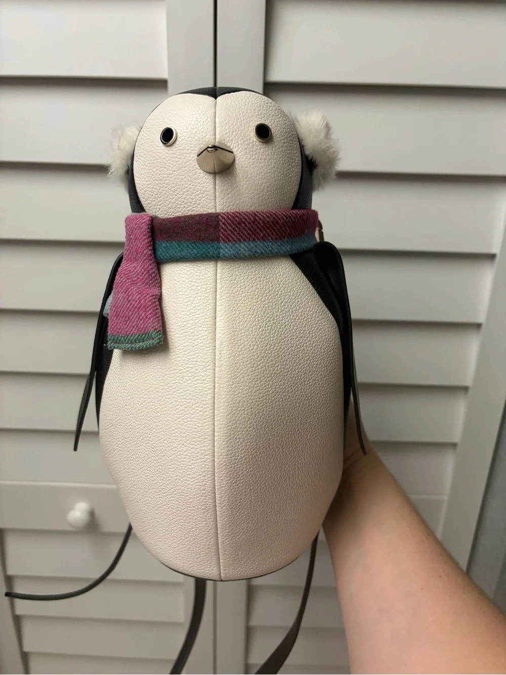 kate spade White Penguin Crossbody Bag with Pink & Teal Scarf